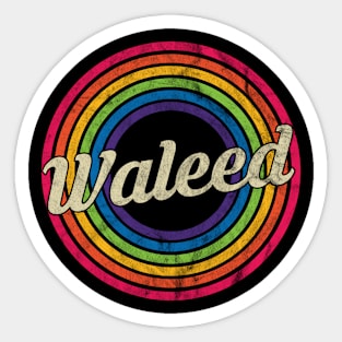 Waleed - Retro Rainbow Faded-Style Sticker